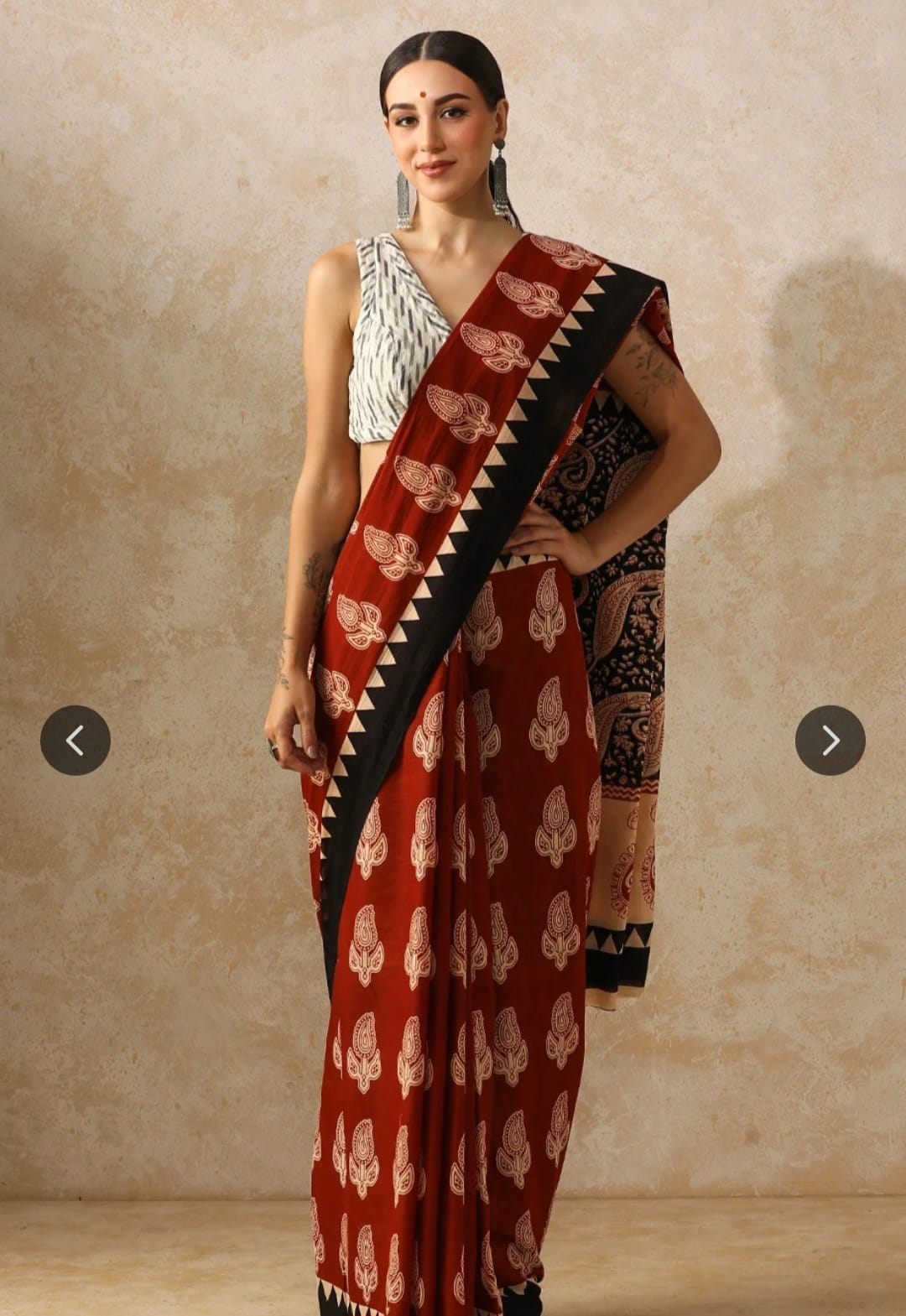 Pure cotton mulmul saree handblock printed maroon with black border – premium cotton saree wholesale Fabtexs